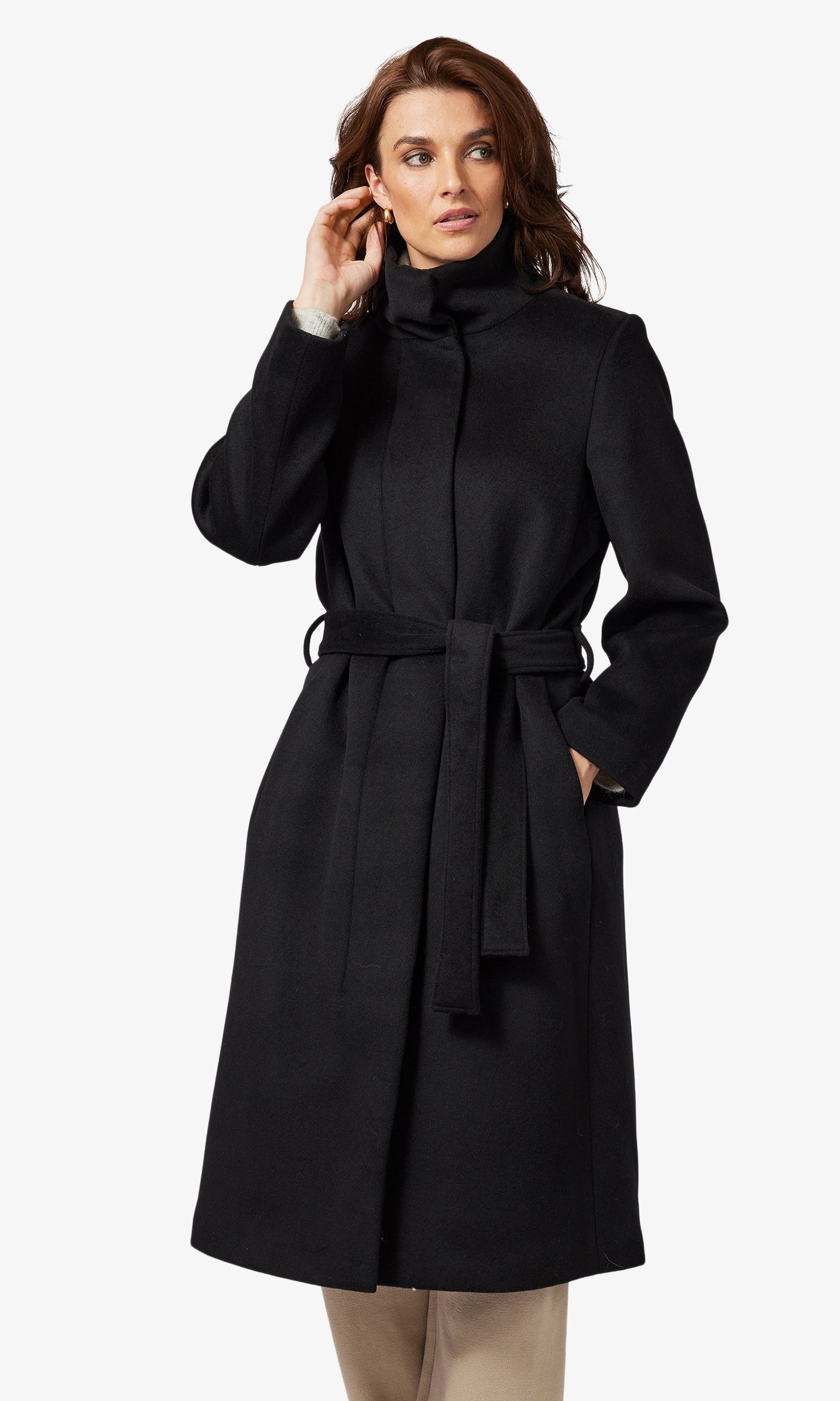 Belted Hidden Button Long Coat