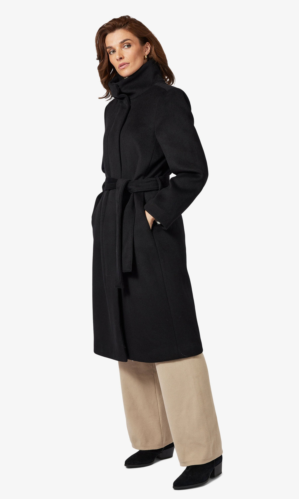 Belted Hidden Button Long Coat