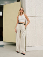 Cotton & Linen Mid-Waist Pants