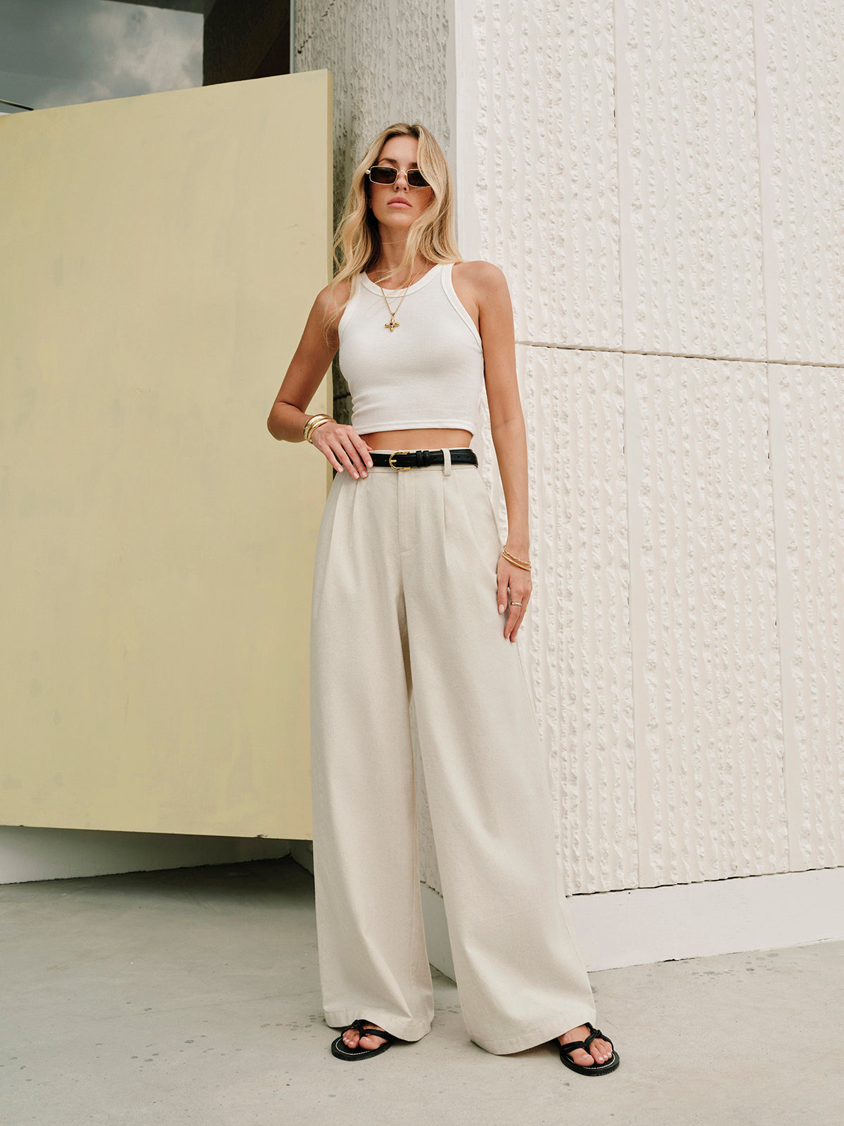 Cotton & Linen Mid-Waist Pants
