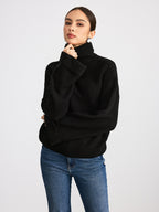 Turtleneck Waffle-Knit Long Sleeve Sweater