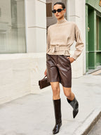 Wool Blend Mock Neck Belted Sweater