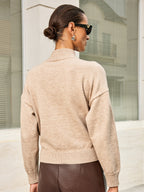 Wool Blend Mock Neck Belted Sweater