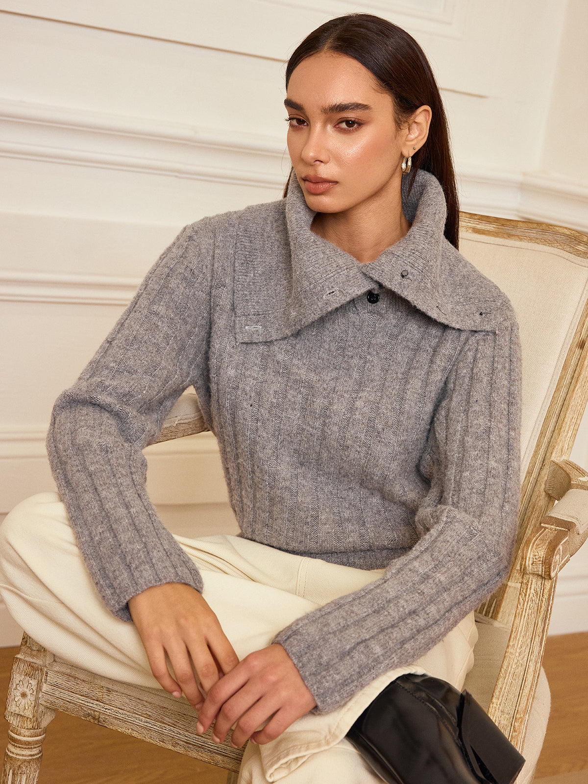 Lapel Collar Wool-Blend Sweater