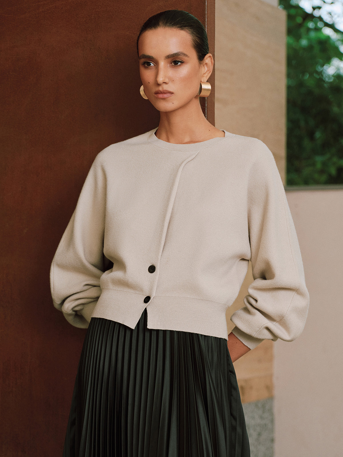 Button Detail Long Sleeve Sweater