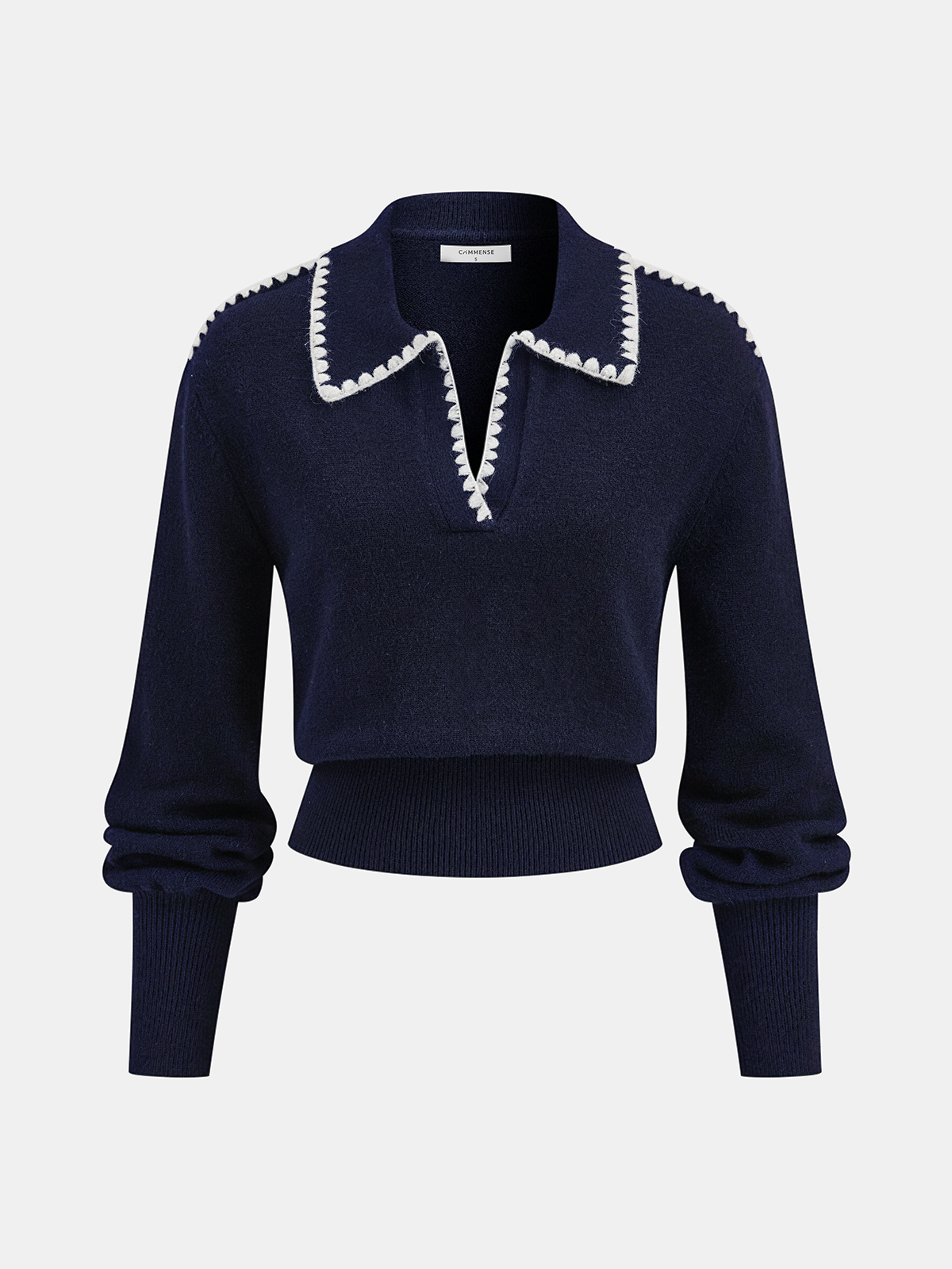 Contrast Embroidered Trim Polo Sweater