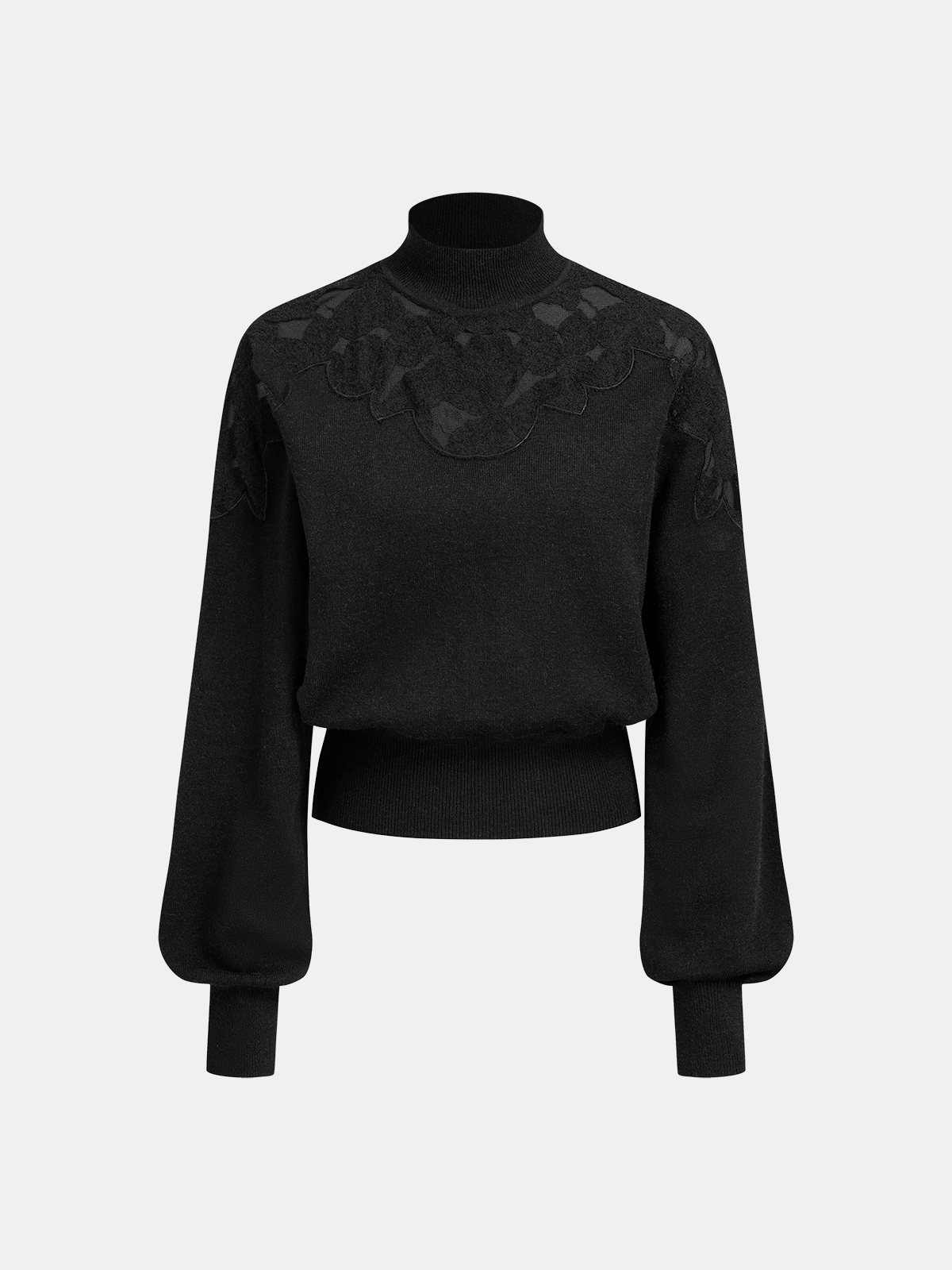 Mock Neck Lace Panel Sweater