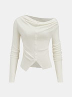 Wool-Blend Off-Shoulder Ruched Knit Top