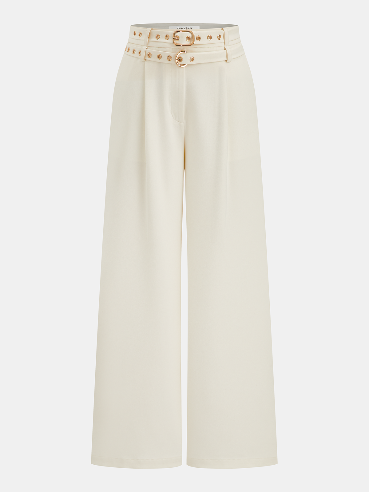 Double-Waistband Belted Straight-Leg Pants