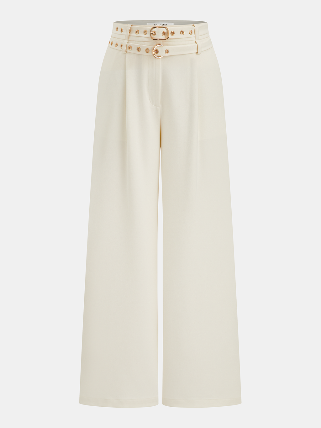 Double-Waistband Belted Straight-Leg Pants