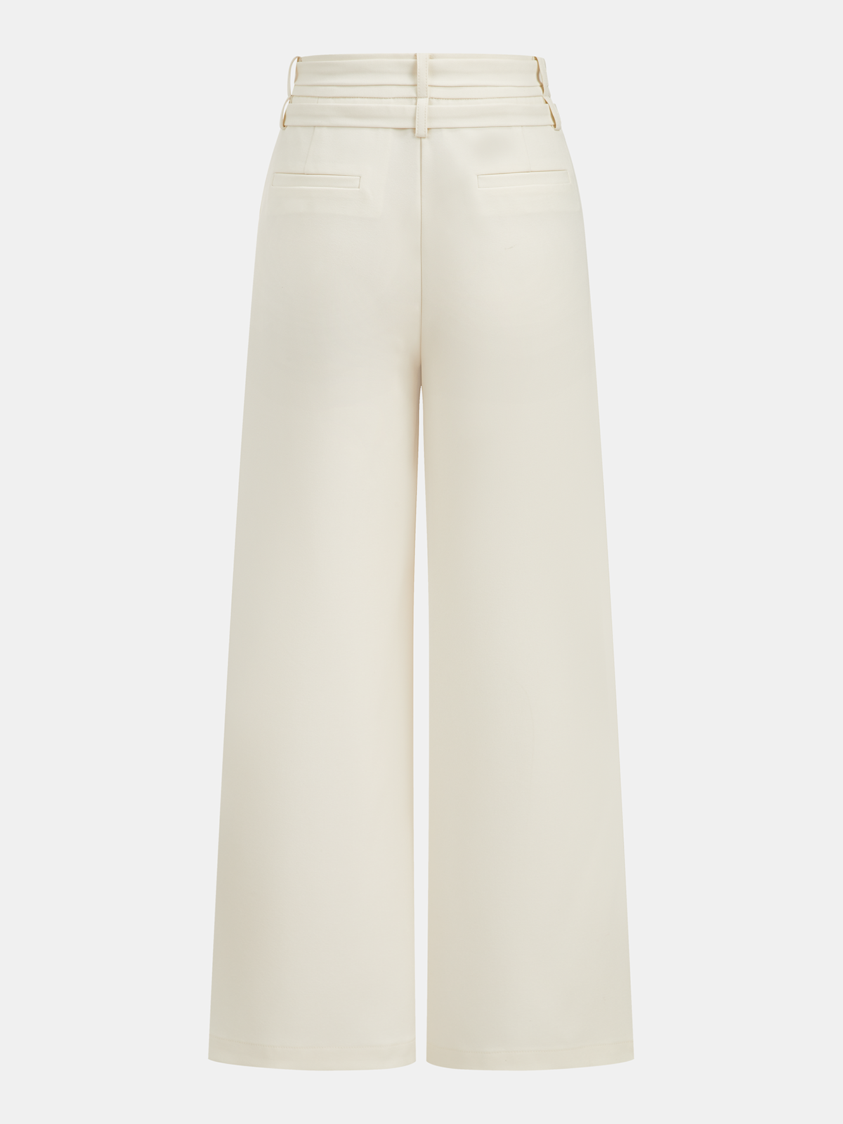 Double-Waistband Belted Straight-Leg Pants