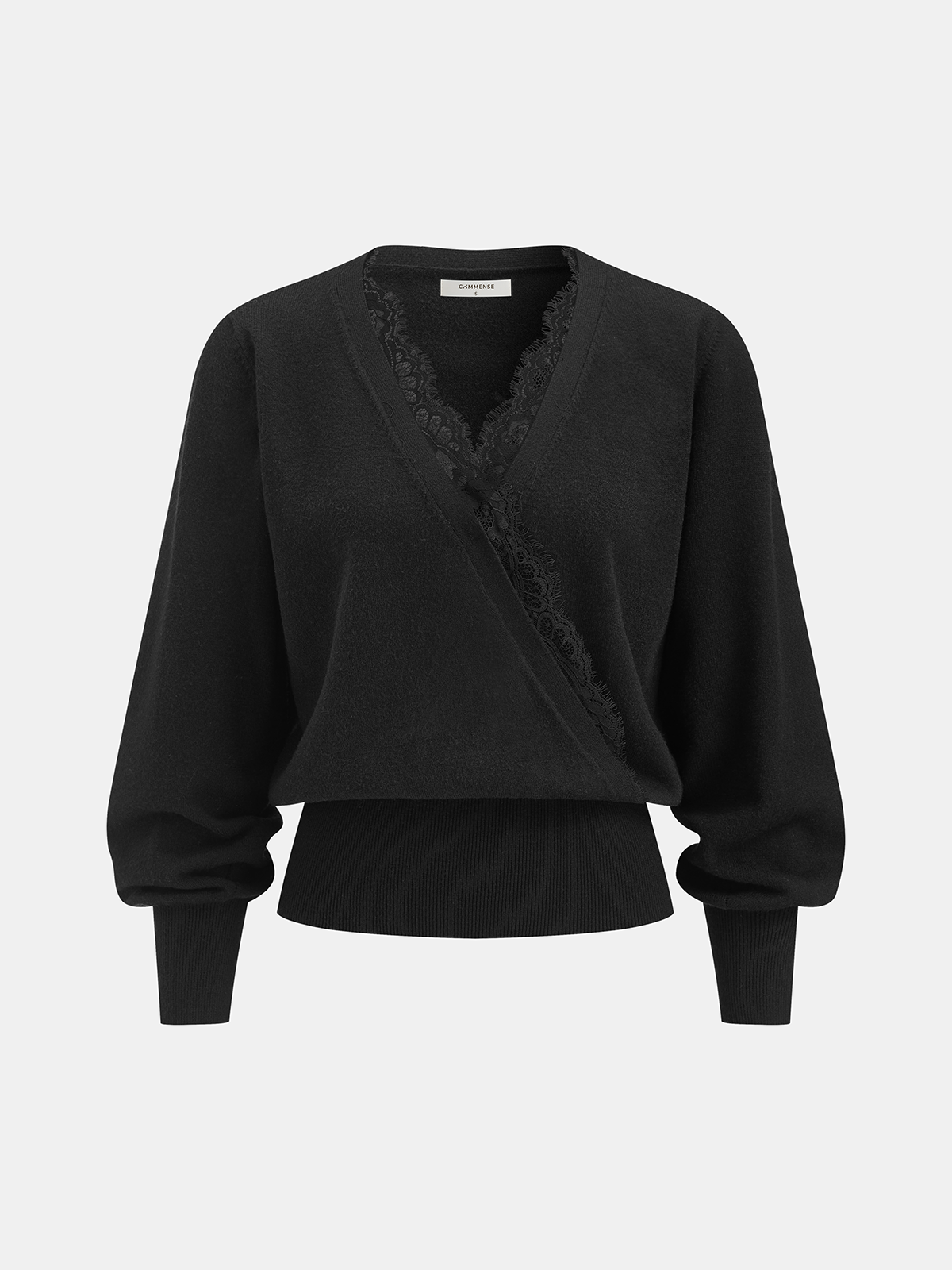 Lace-Trimmed Wrap V-Neck Knit Top