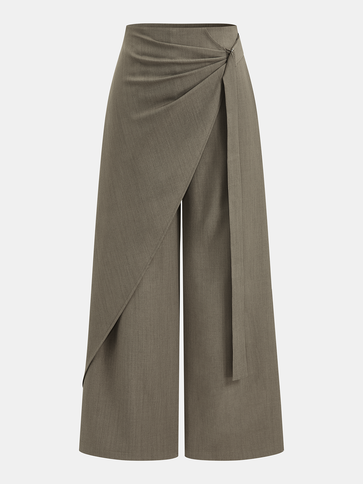 Mid-Waist Wrap-Front Wide-Leg Pants