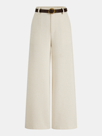 Belted Linen-Blend Wide-Leg Pants