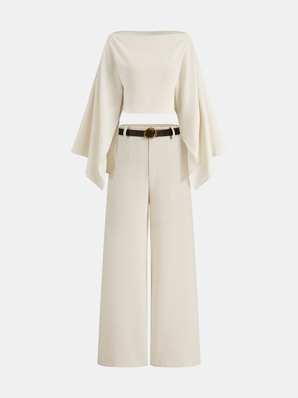 Belted Linen-Blend Wide-Leg Pants