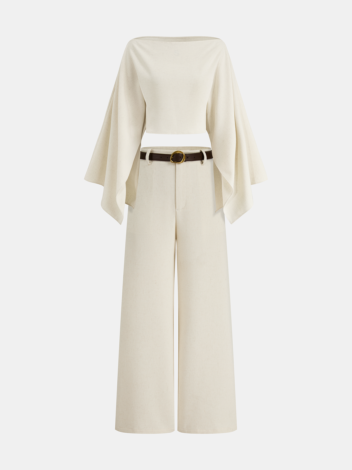 Belted Linen-Blend Wide-Leg Pants