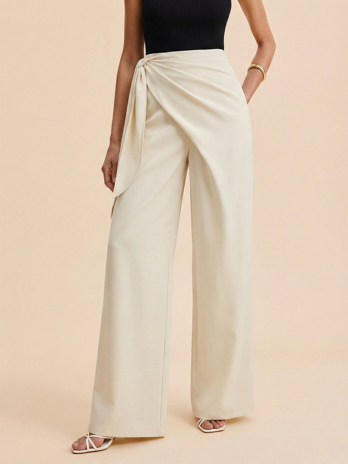 Draped Wrap Wide-Leg Pants
